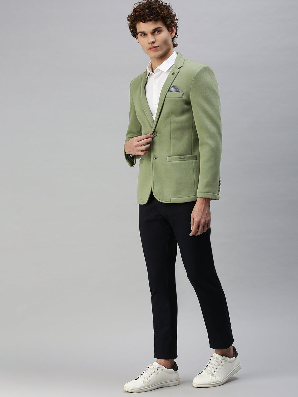Men's Green Single-Breasted Slim Fit Blazer with Notched Lapel