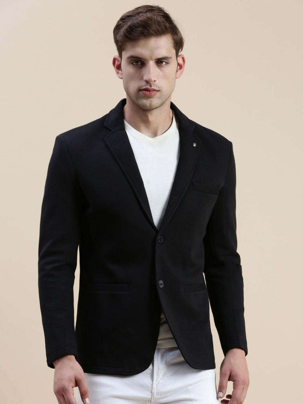 Men's Black Notched Lapel Single-Breasted Formal Blazer