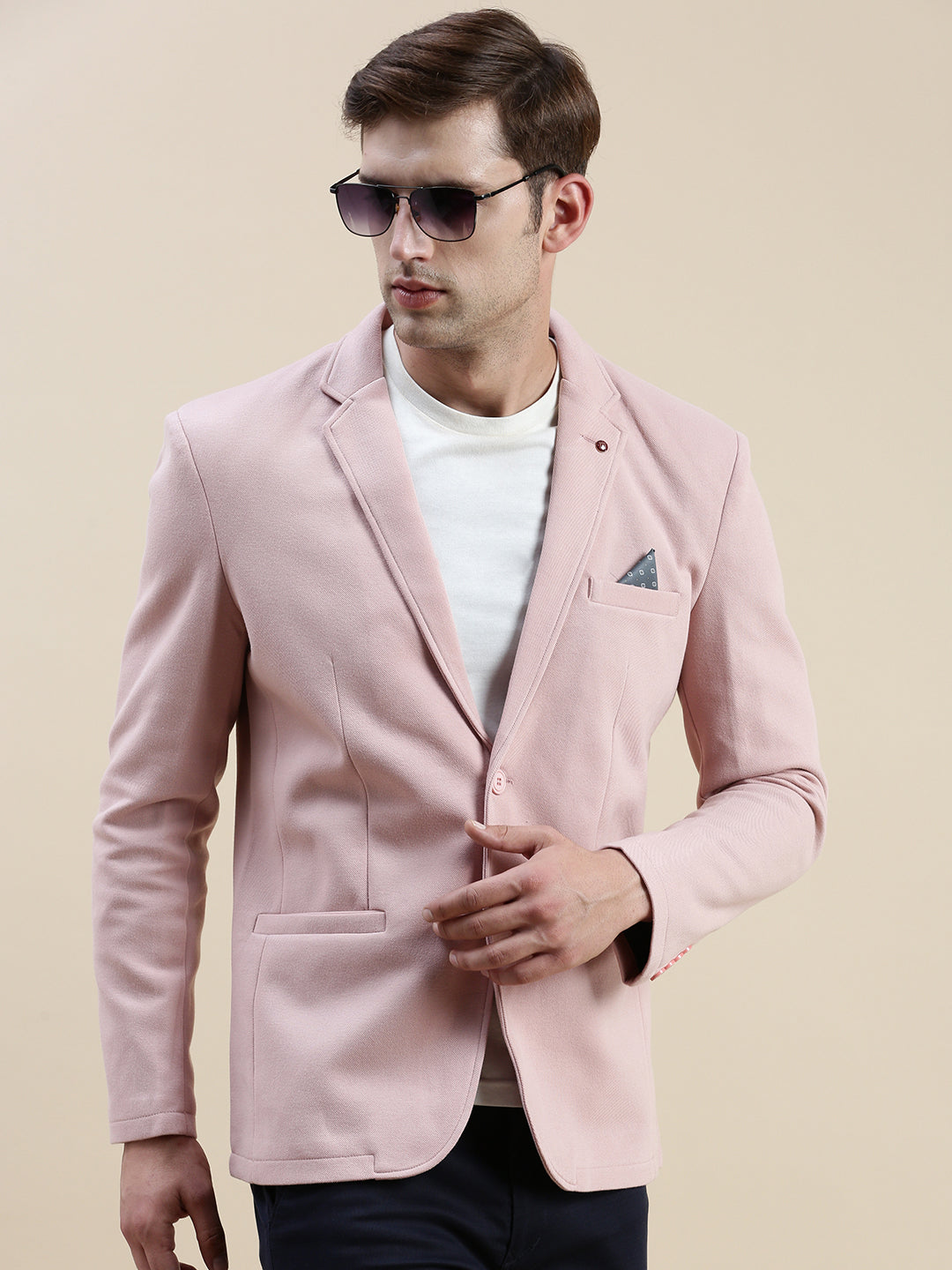 Men's Pink Notched Lapel Single-Breasted Blazer