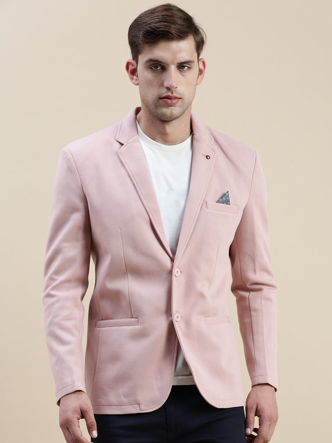 Men's Pink Notched Lapel Single-Breasted Blazer