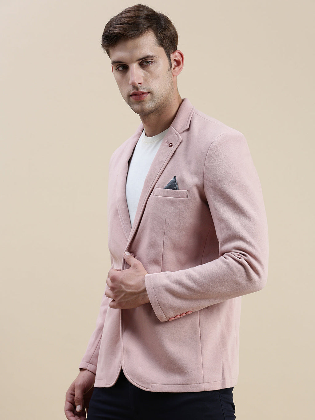 Men's Pink Notched Lapel Single-Breasted Blazer
