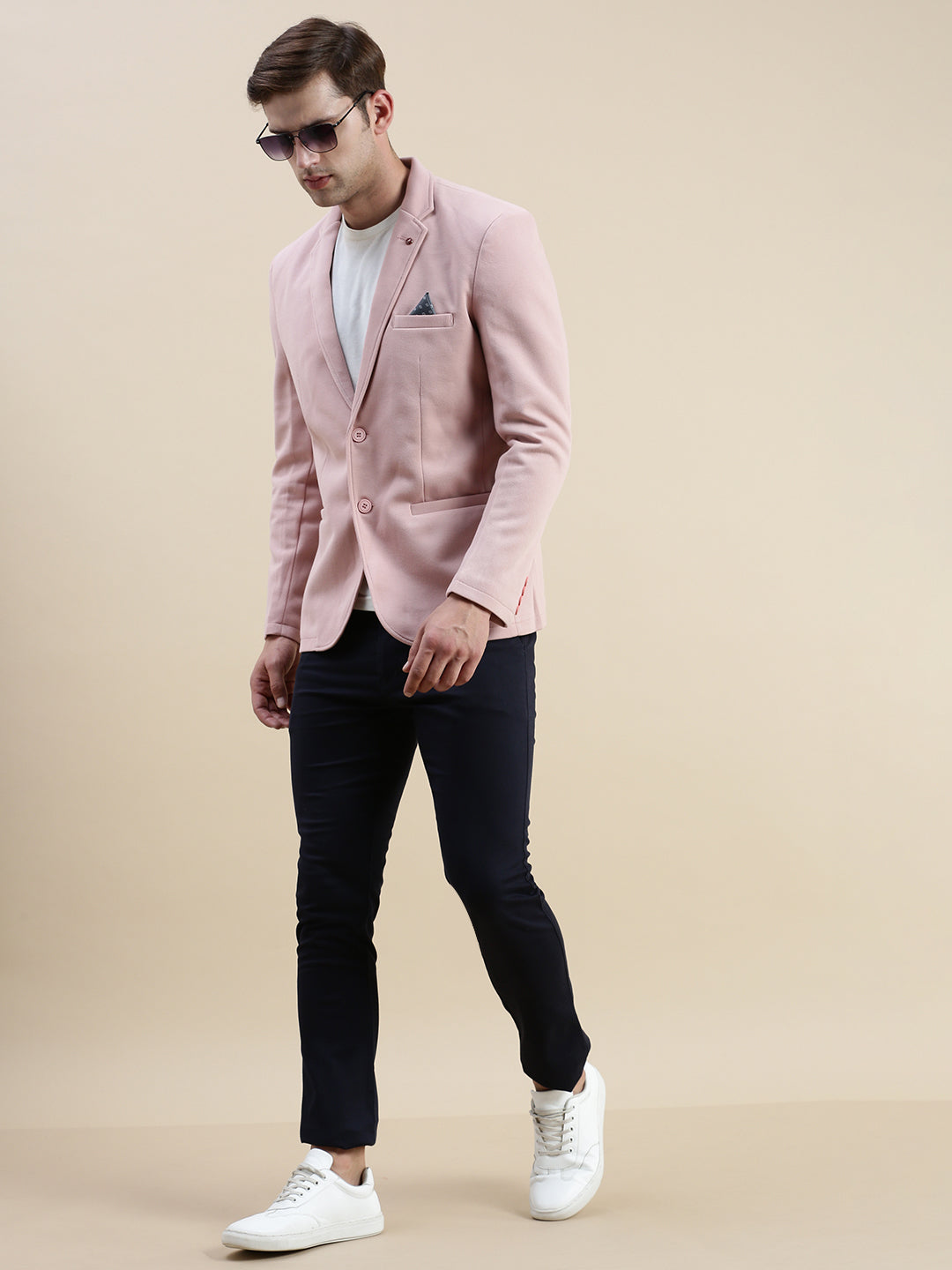 Men's Pink Notched Lapel Single-Breasted Blazer
