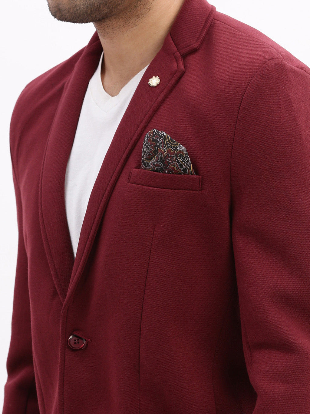 Men's Maroon Solid Single Breasted Blazer