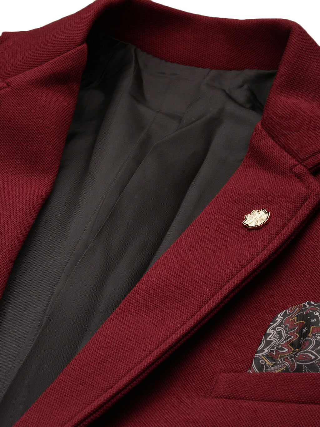 Men's Maroon Solid Single Breasted Blazer