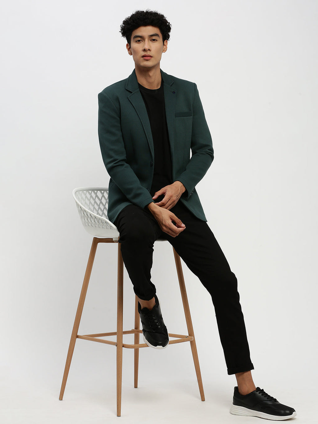 Men's Green Solid Single Breasted Blazer