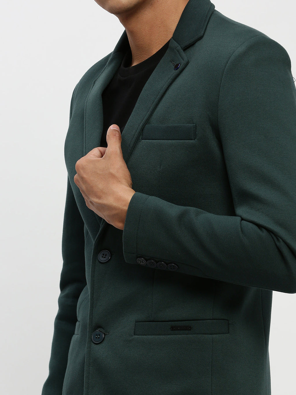 Men's Green Solid Single Breasted Blazer