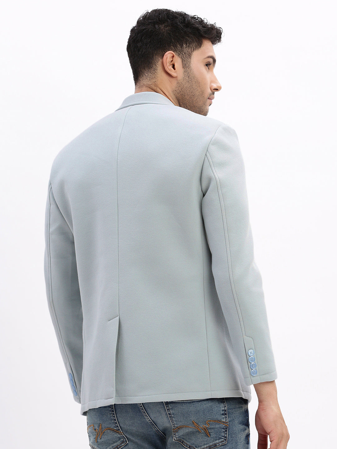 Men's Blue Single-Breasted Slim Fit Blazer with Notched Lapel