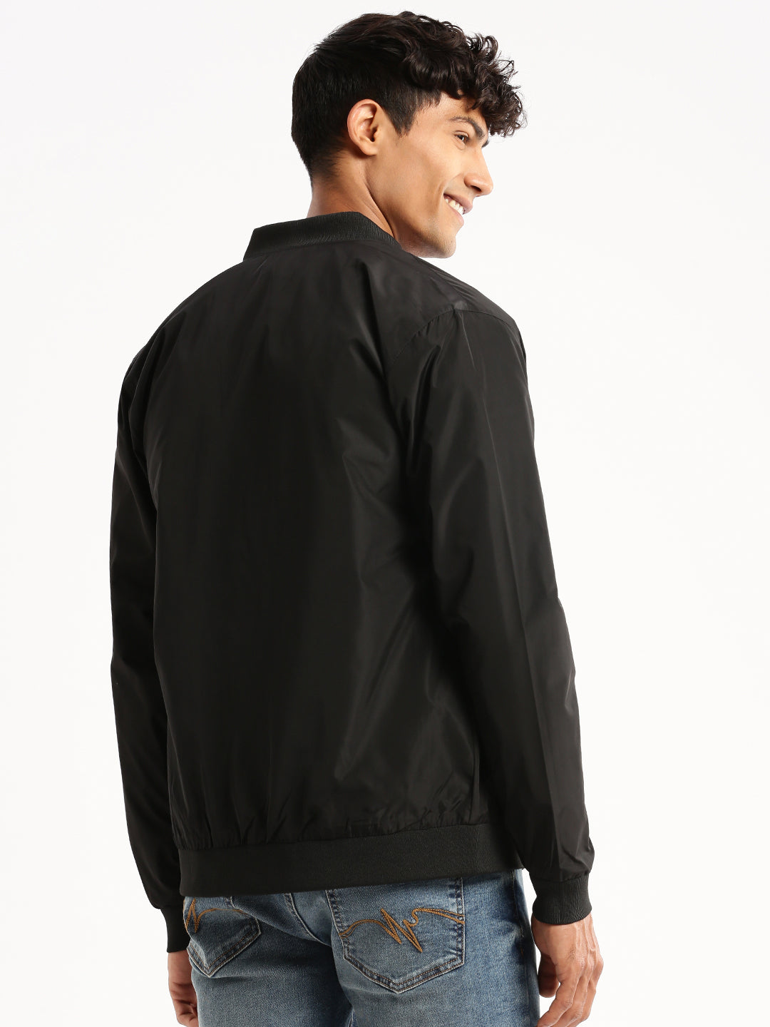 Men's Black Stand Collar Bomber Jacket