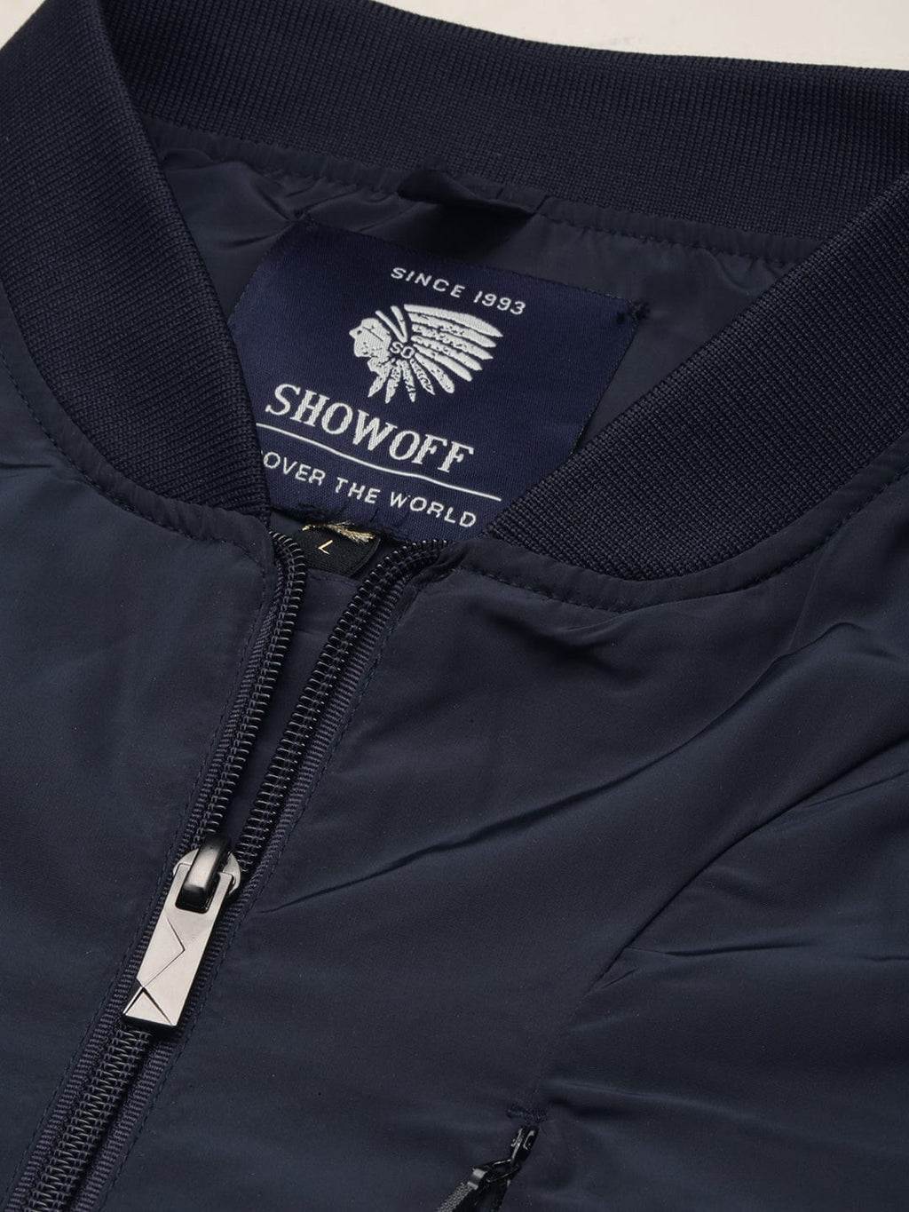 Men's Mandarin Collar Navy Blue Solid Open Front Jacket