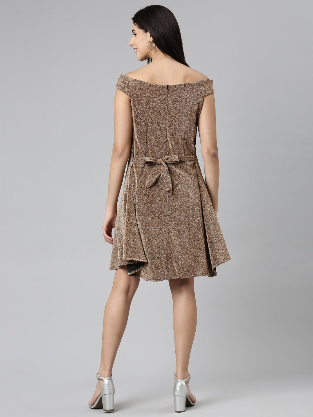 Women's Brown Off-Shoulder A-Line Mini Dress