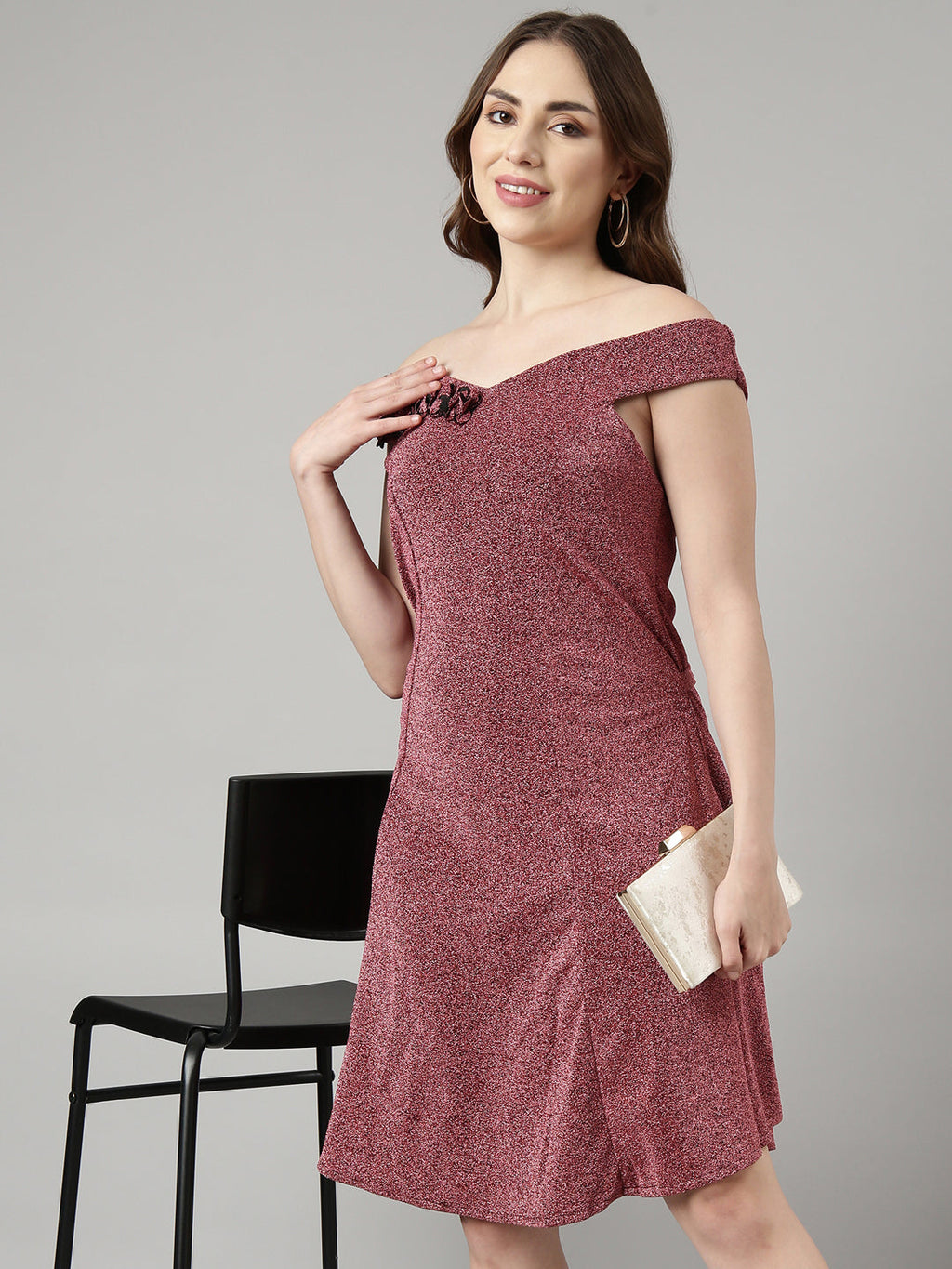 Women's Pink Off-Shoulder A-Line Dress