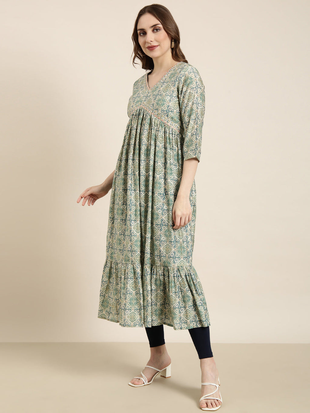 Women's Anarkali Sea Green Ethnic Motifs Kurta