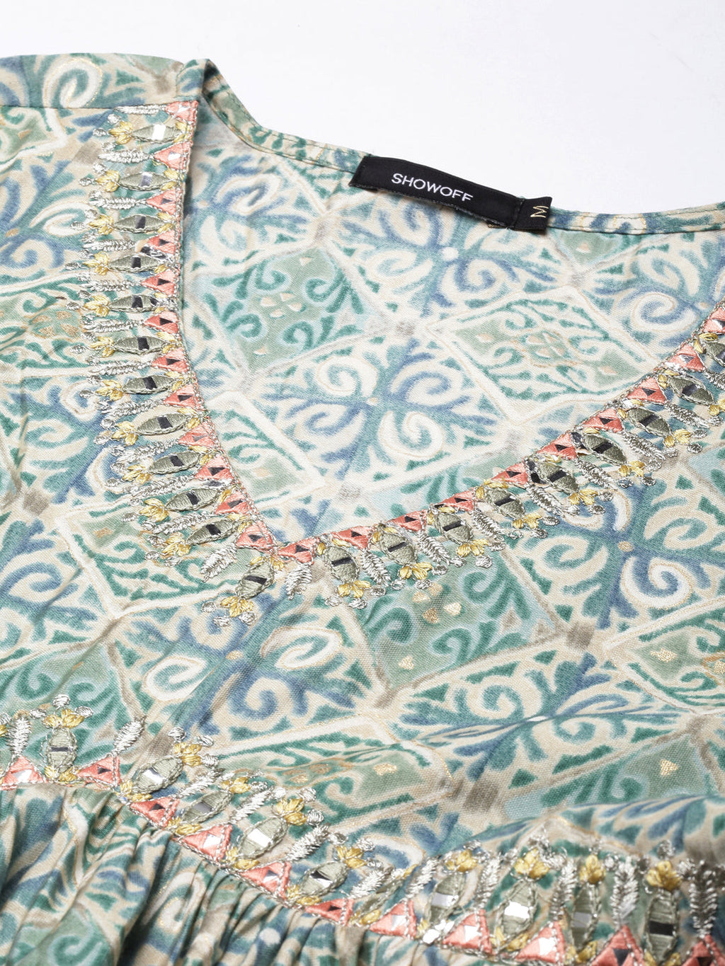 Women's Anarkali Sea Green Ethnic Motifs Kurta