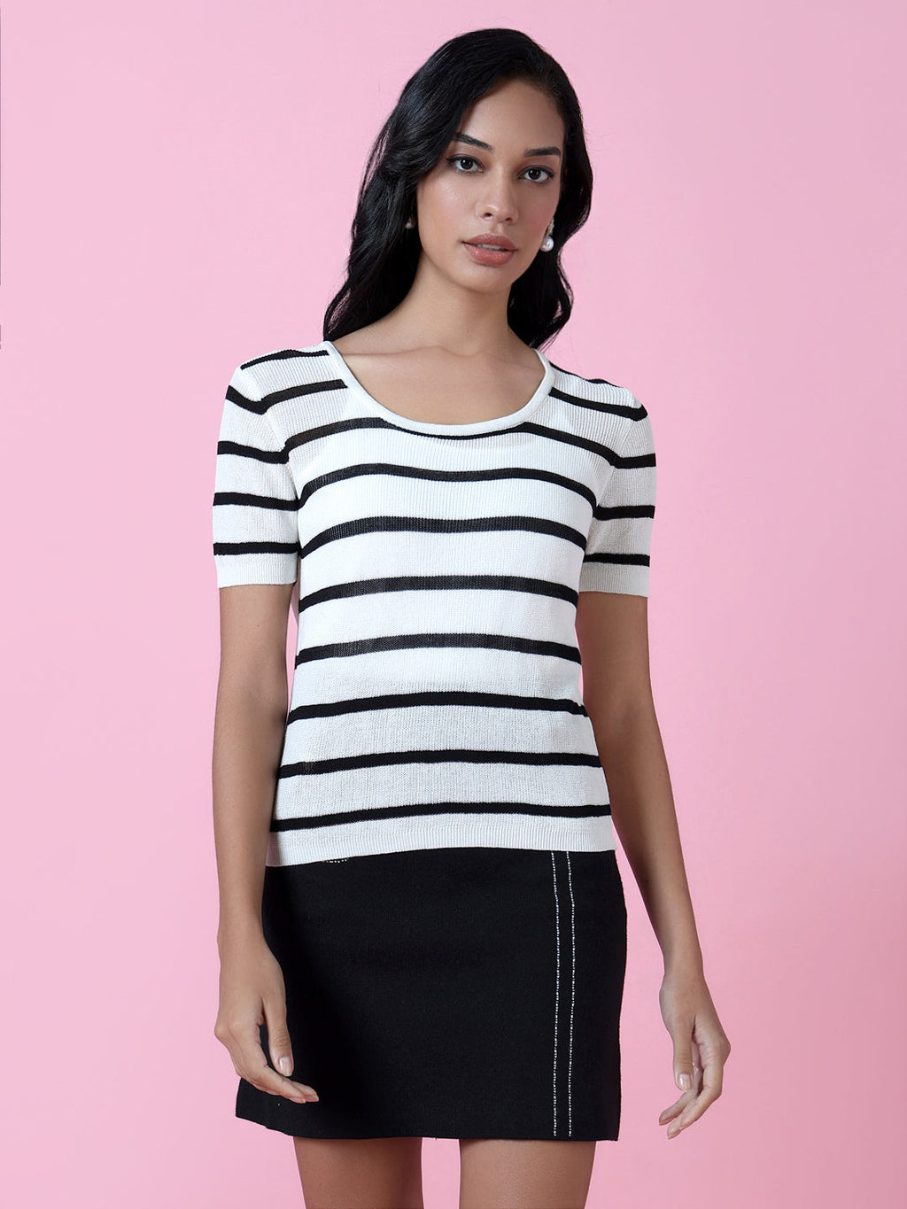 Women's White Striped Casual Top