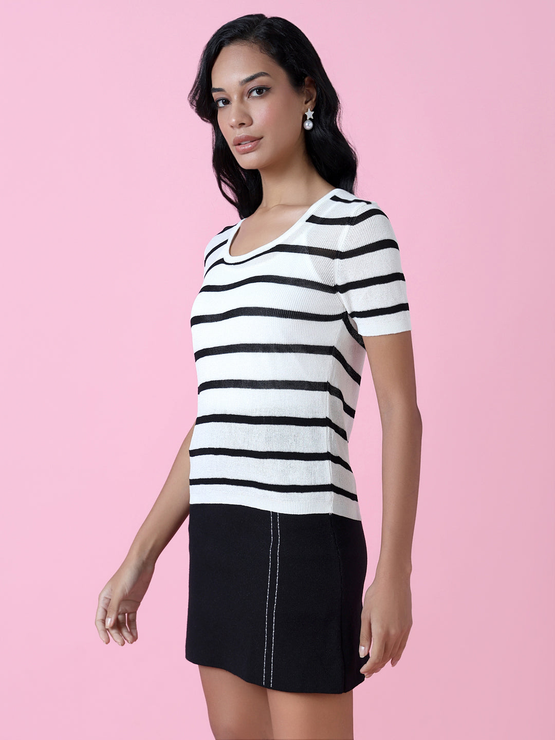 Women's White Striped Casual Top