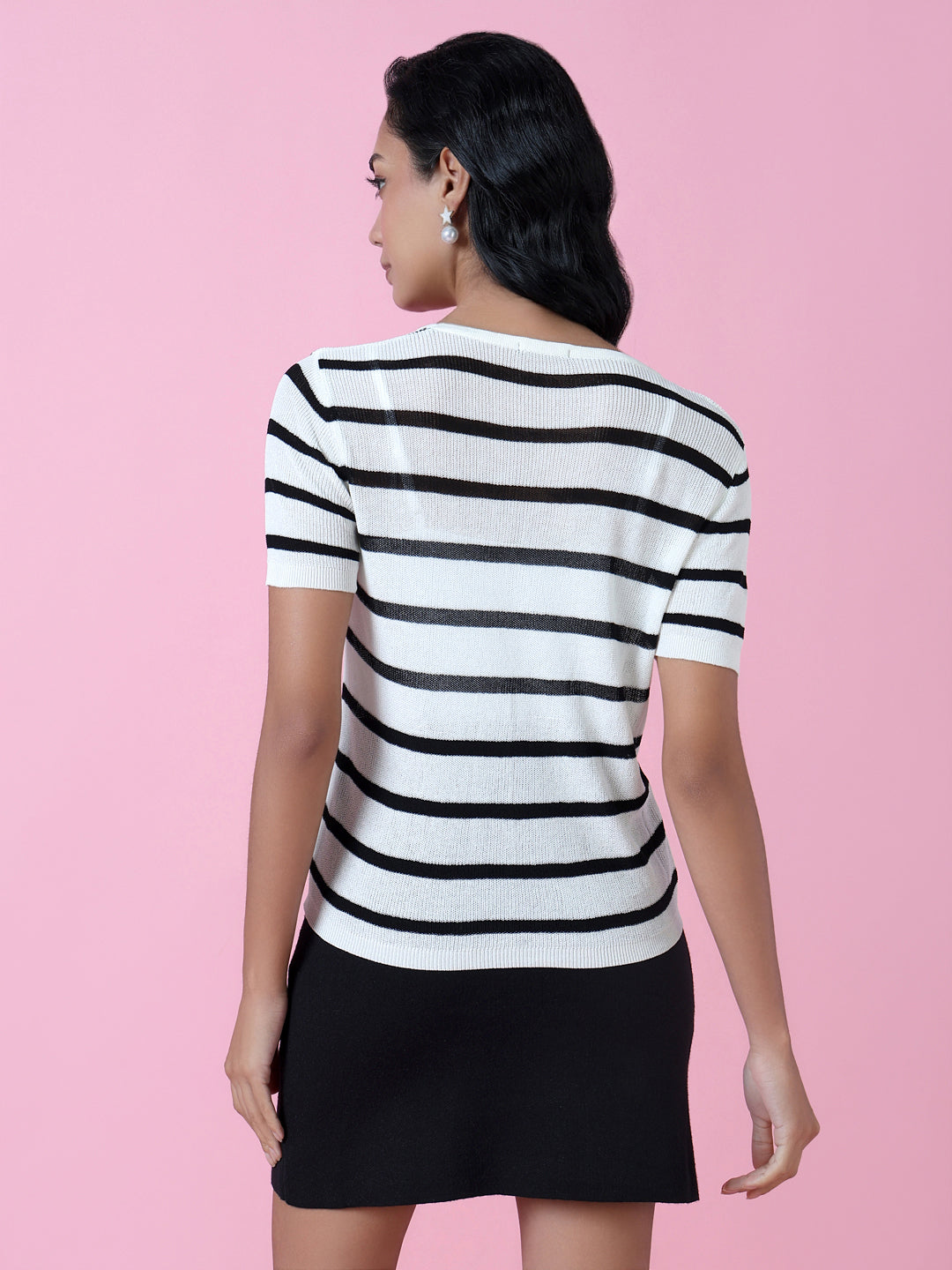 Women's White Striped Casual Top