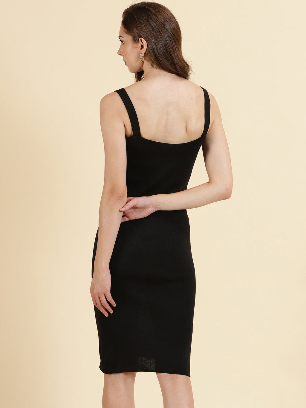 Women's Black Shoulder Straps Bodycon Dress
