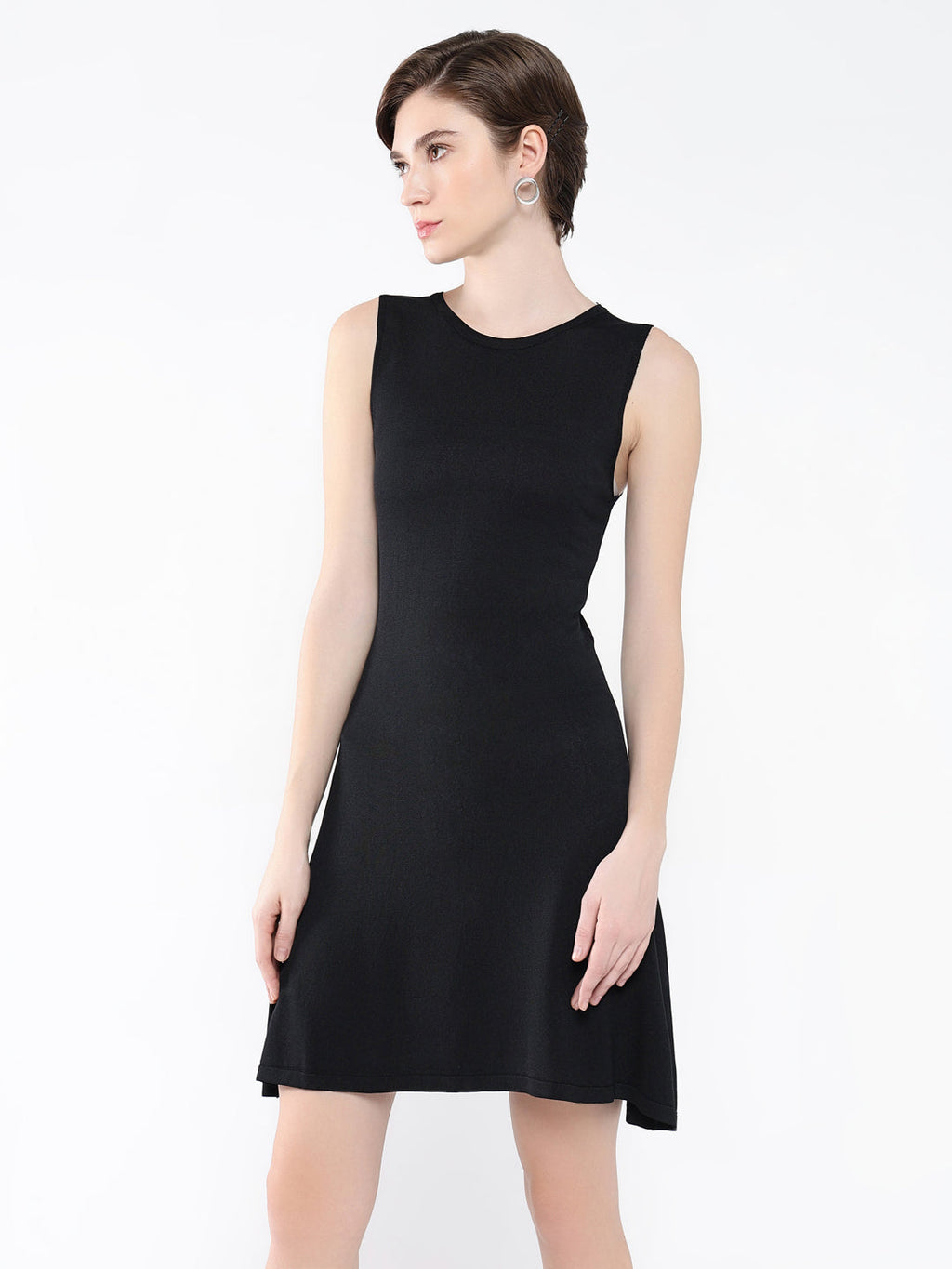 Women's Black Bodycon Sleeveless Round Neck Dress