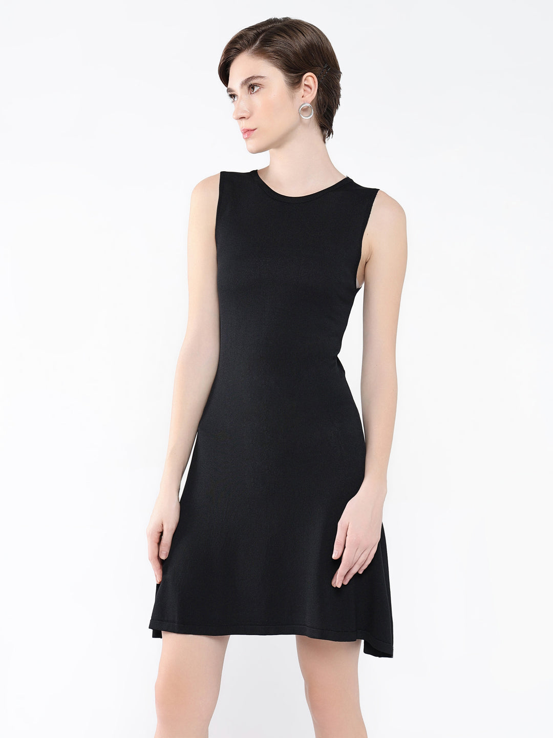 Women's Black Bodycon Sleeveless Round Neck Dress