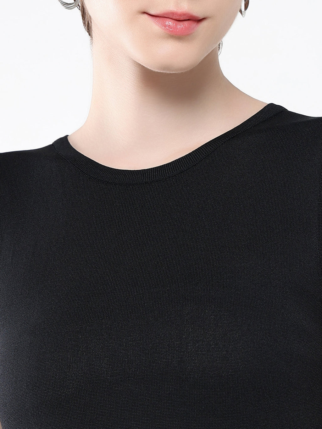 Women's Black Bodycon Sleeveless Round Neck Dress