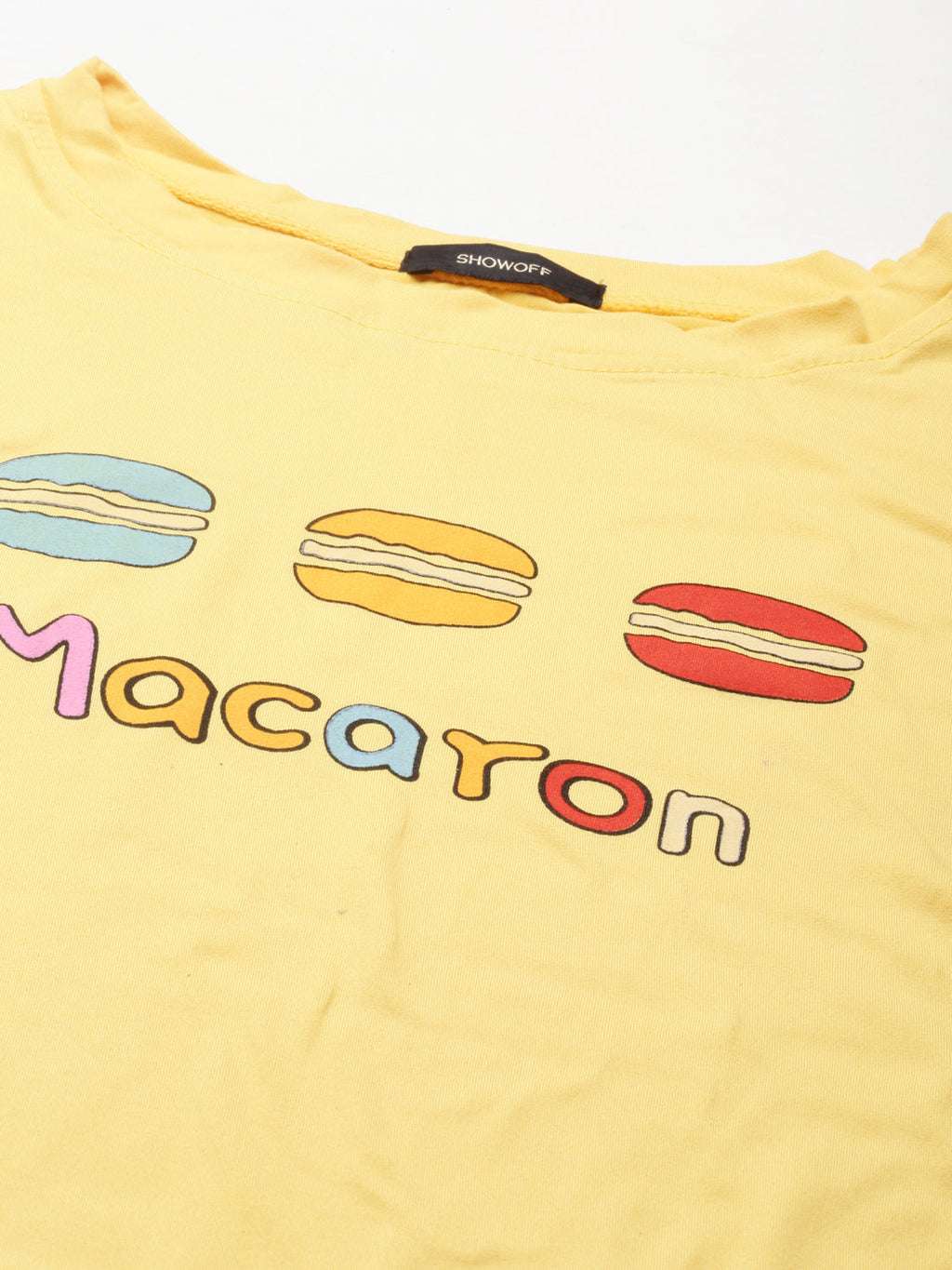 Women's Yellow Typography Printed Cotton Crop Top With waist Tie-Ups