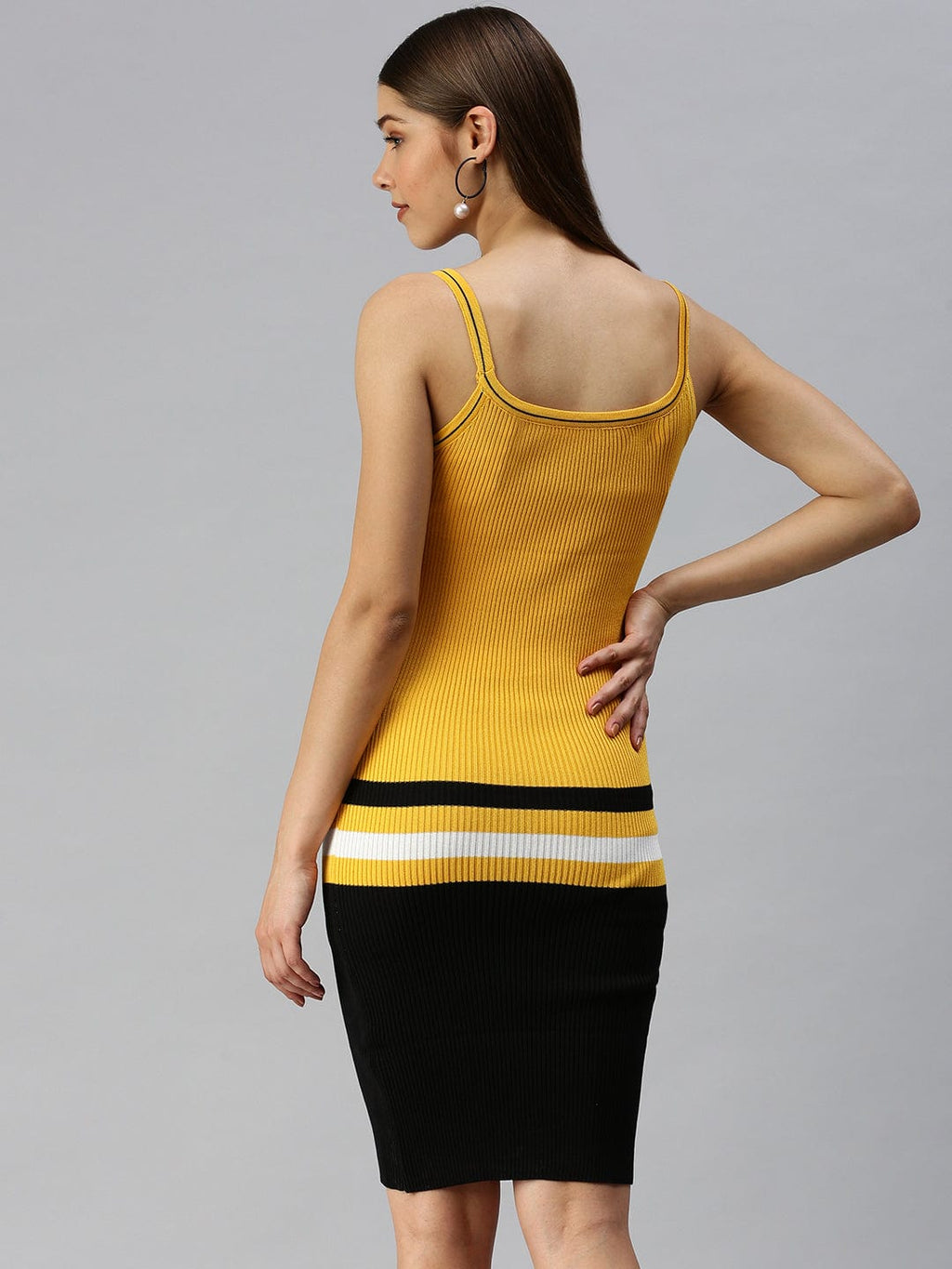 Women's Yellow Striped Bodycon Above Knee Sleeveless Dress