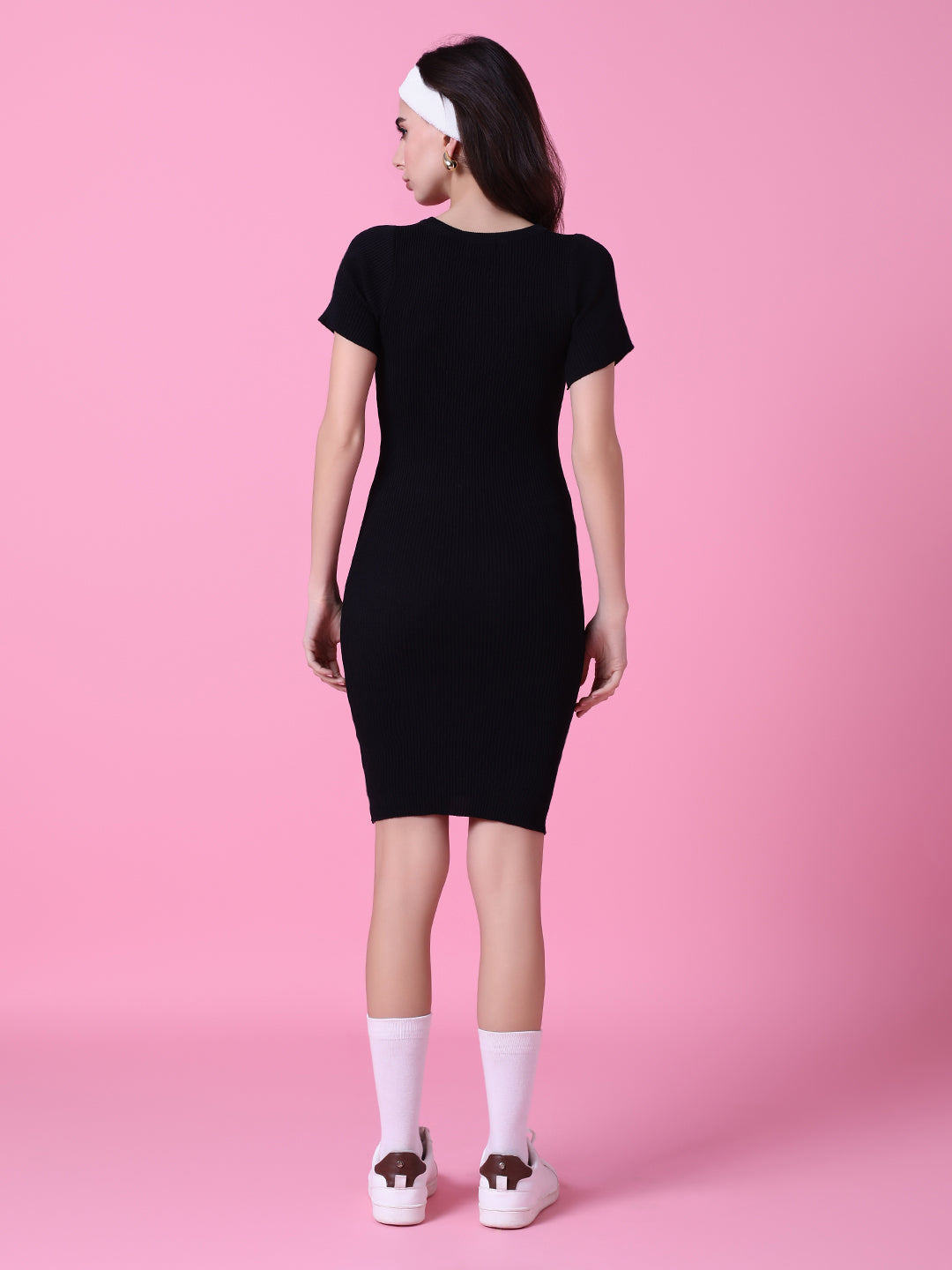 Women's Black Solid Bodycon Dress