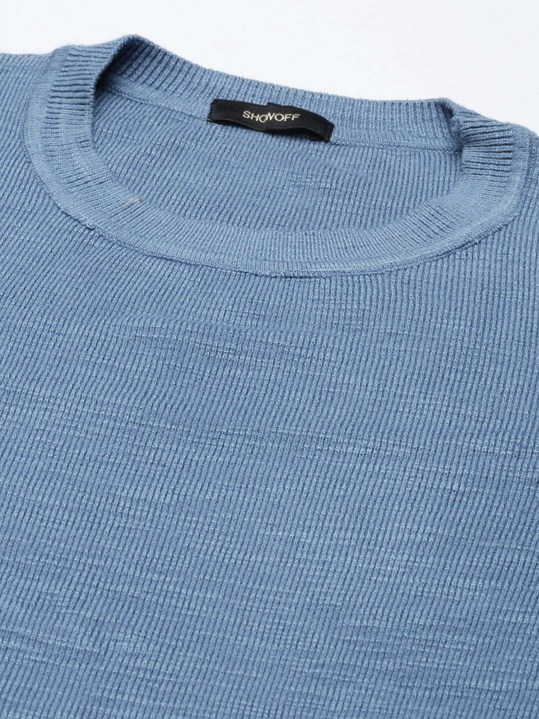 Women's Blue Round Neck Long Sleeves Top