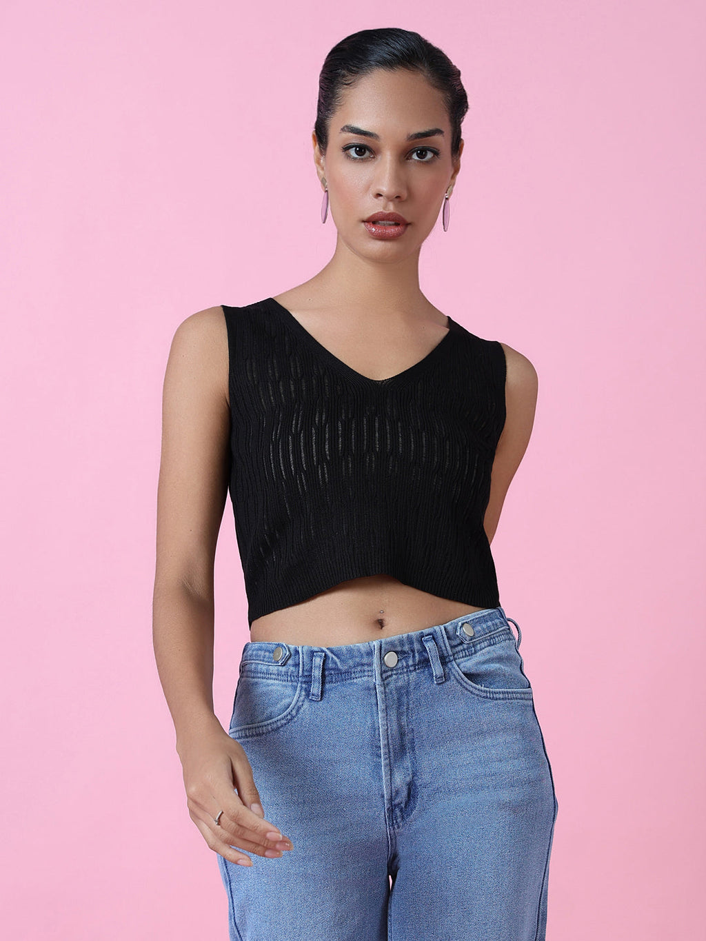Women's Black Crochet Crop Top
