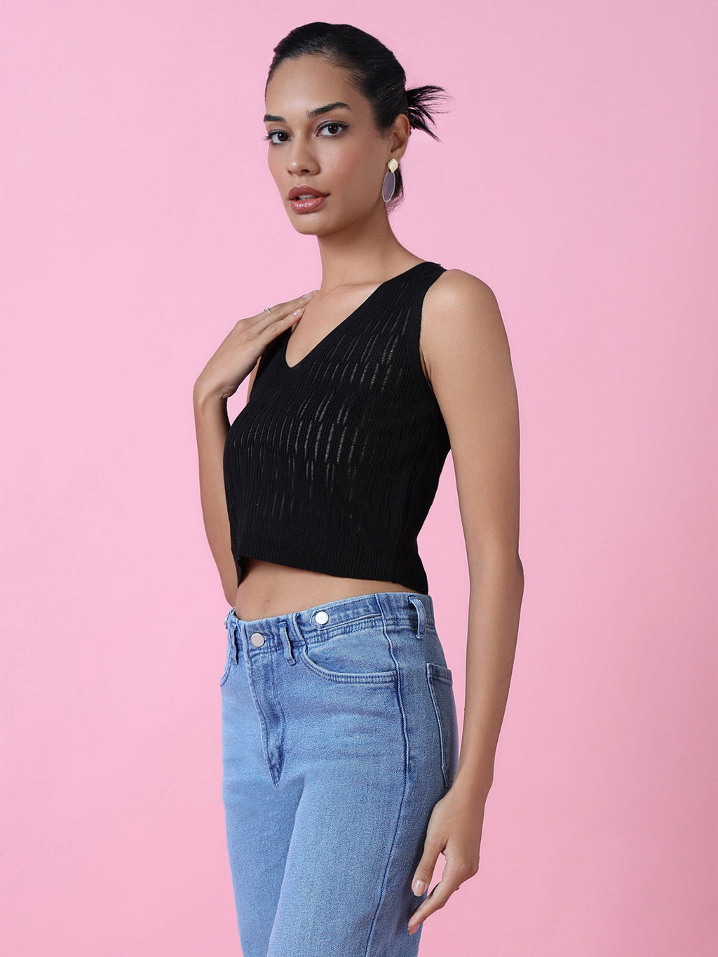 Women's Black Crochet Crop Top