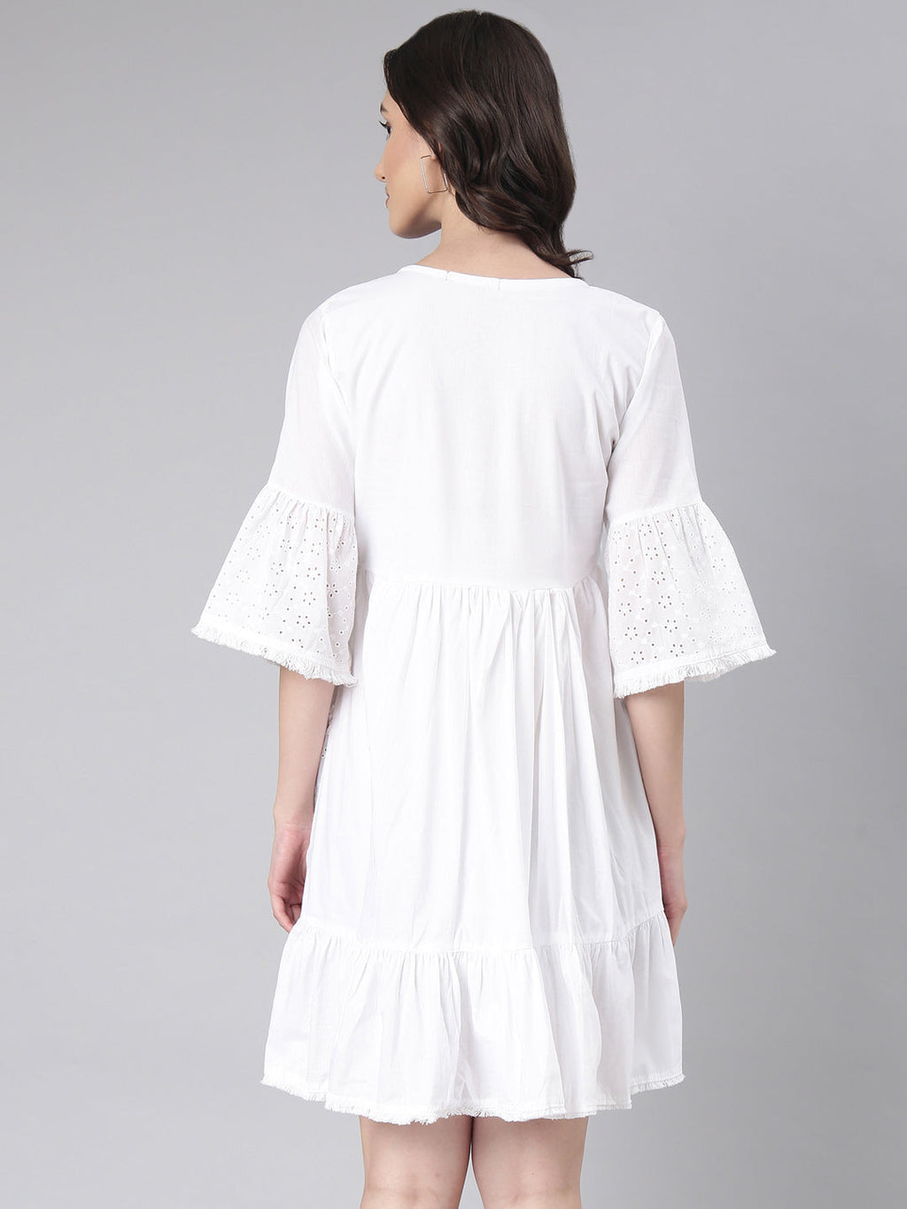 Women's White Floral Tie-Up Neck A-Line Maxi Dress