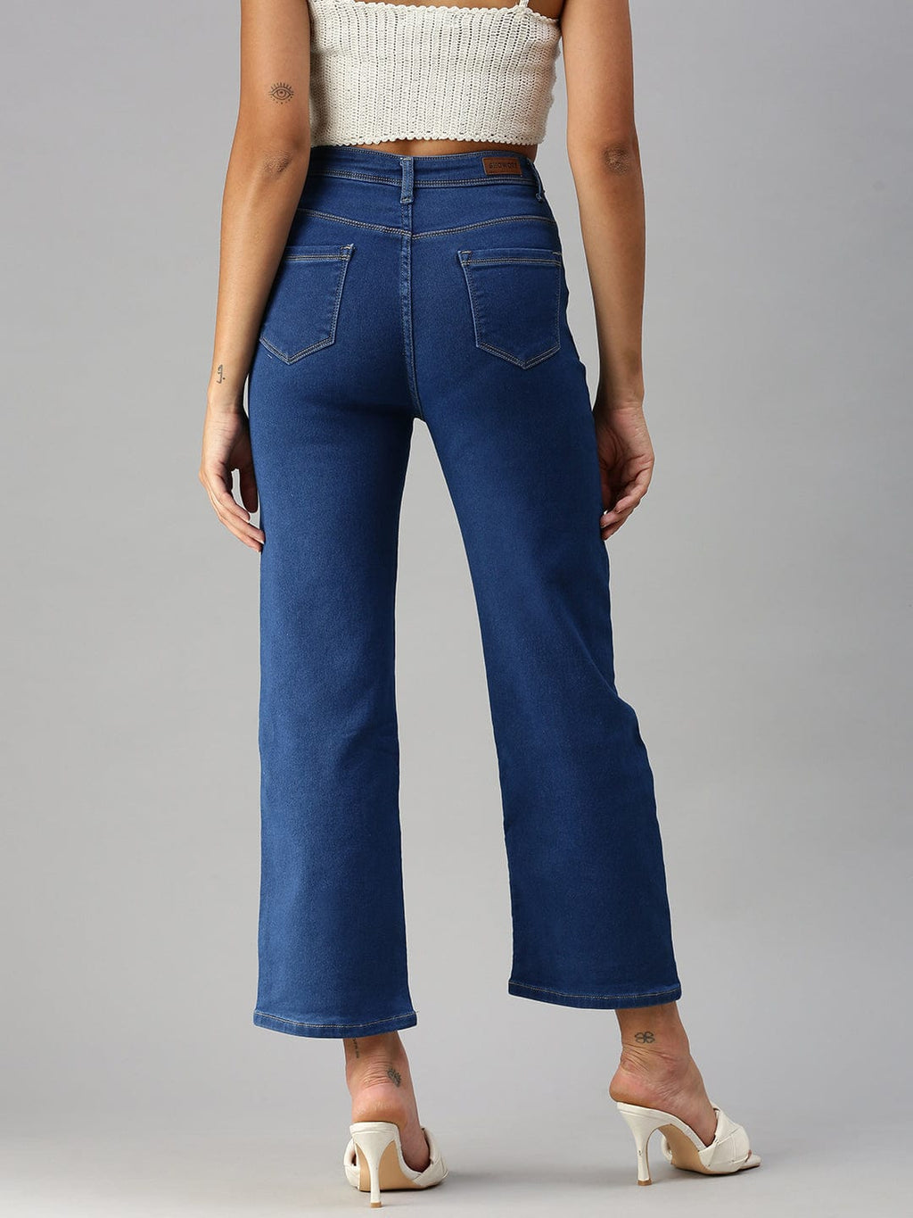 Women's Blue Wide Leg High-Rise Stretchable Jeans