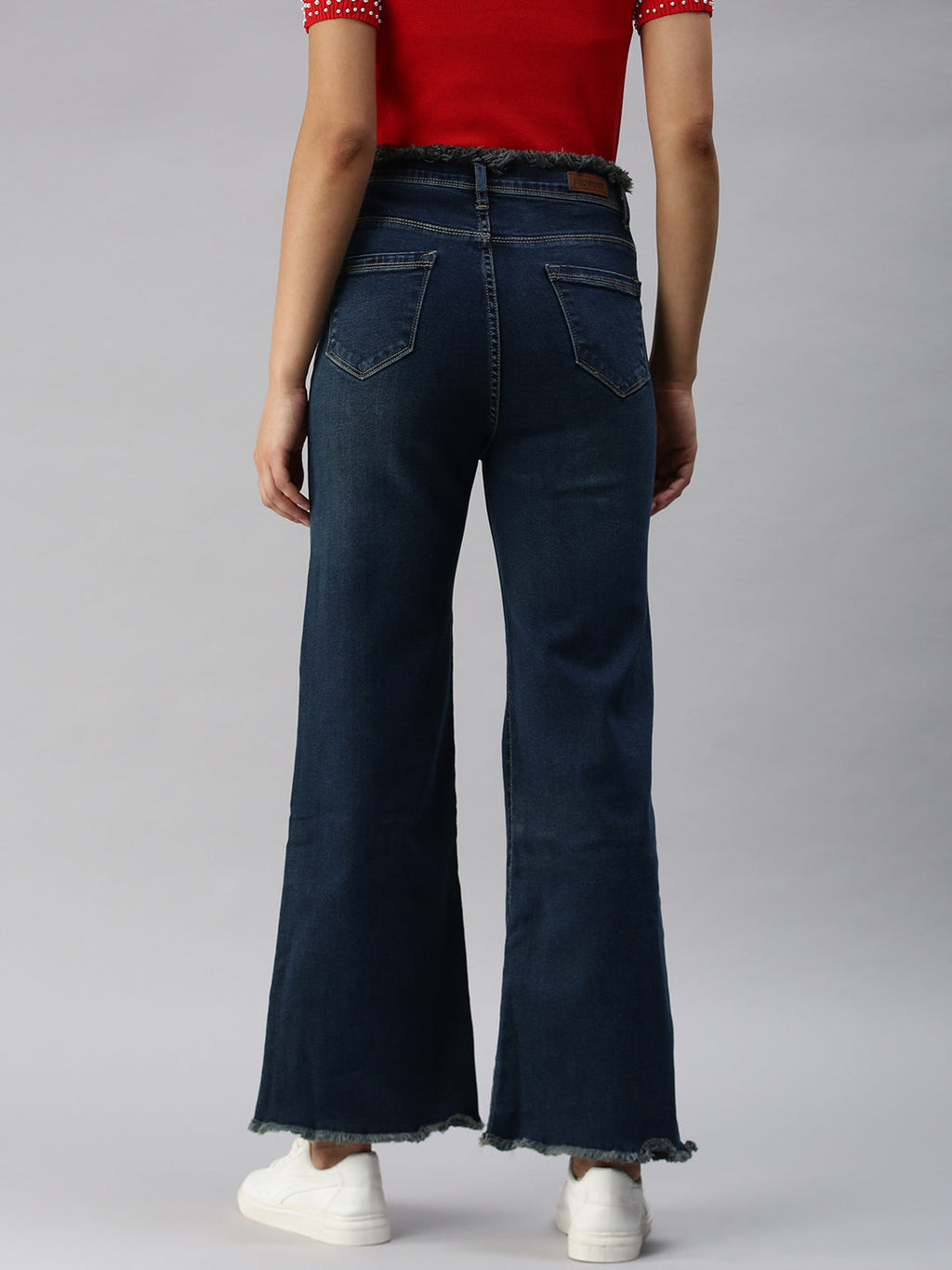 Women's Navy Blue Wide Leg High-Rise Light Fade Stretchable Jeans