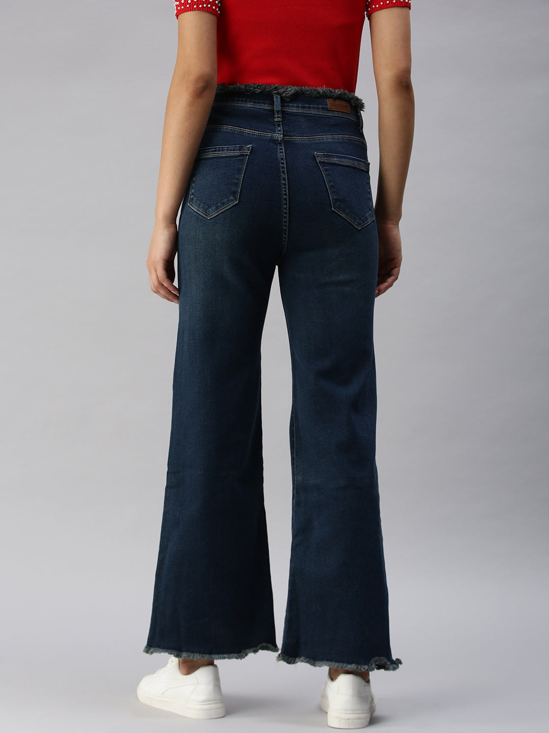 Women's Navy Blue Wide Leg High-Rise Light Fade Stretchable Jeans