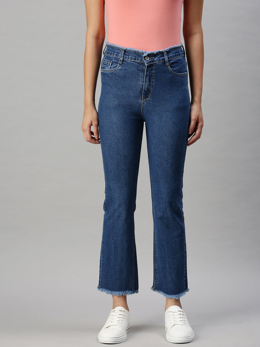 Women's Navy Blue Straight Fit High-Rise Clean Look Jeans