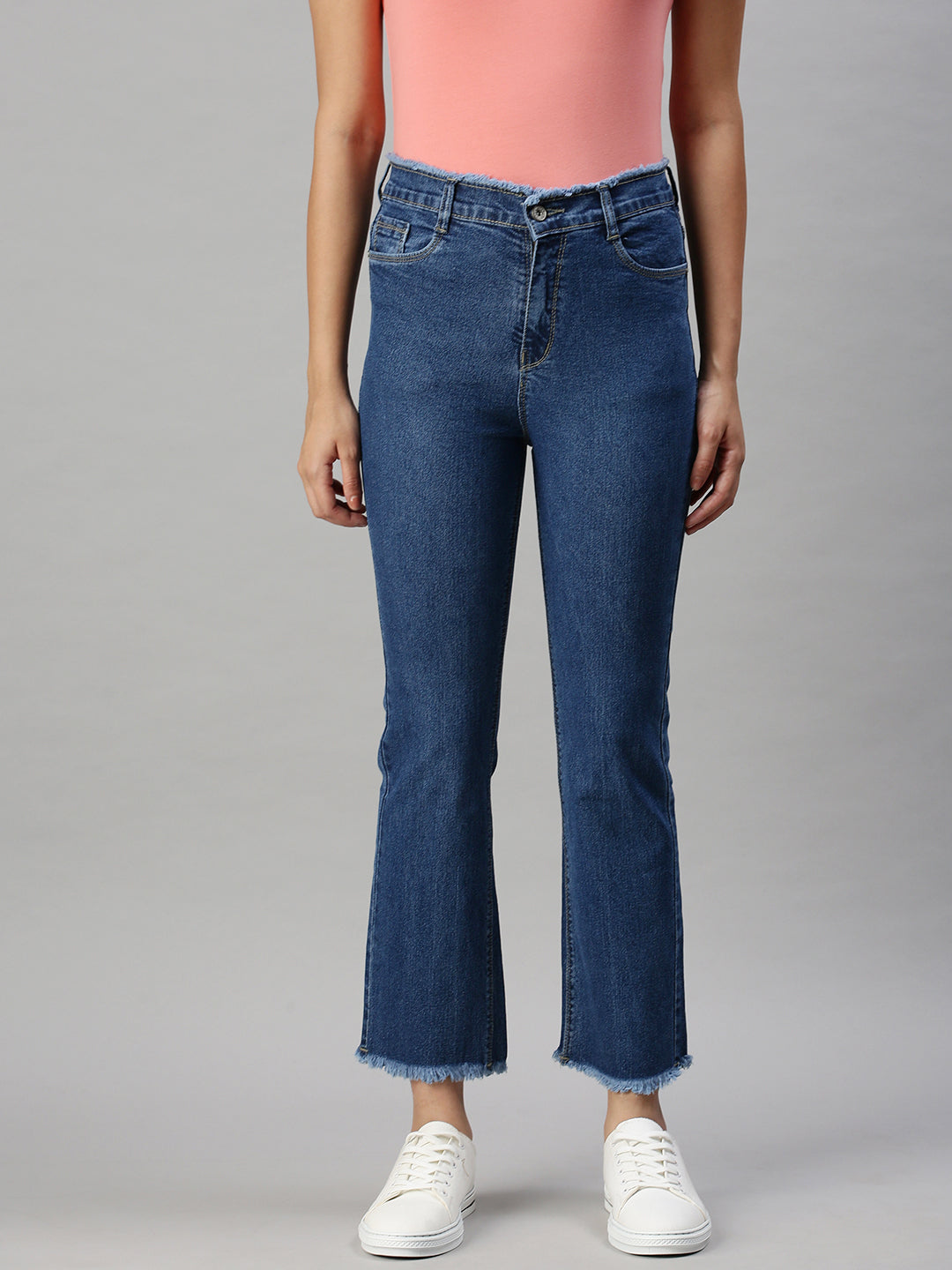 Women's Navy Blue Straight Fit High-Rise Clean Look Jeans