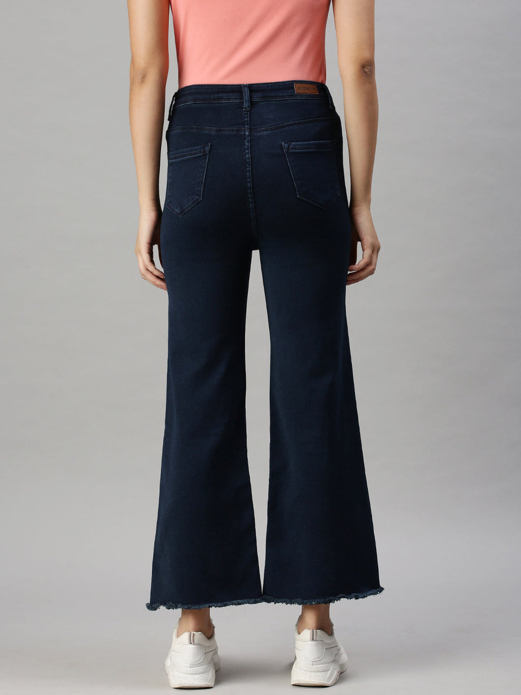 Women's Blue Wide Leg High-Rise Clean Look Stretchable Jeans
