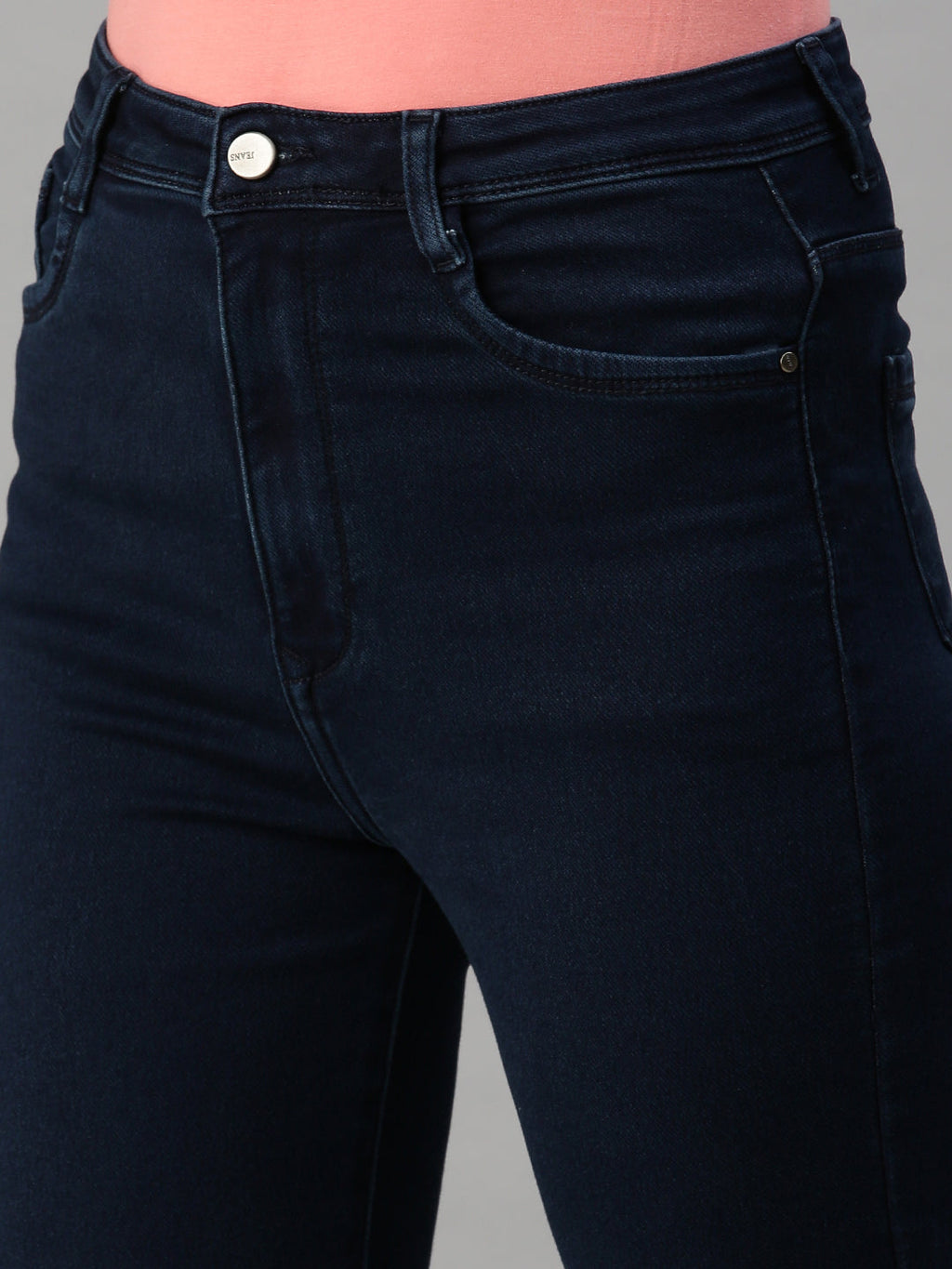 Women's Blue Wide Leg High-Rise Clean Look Stretchable Jeans