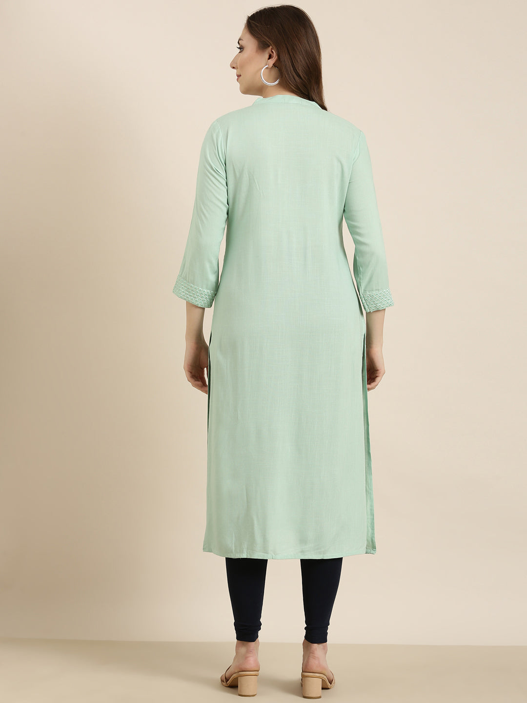 Women's Straight Sea Green Solid Kurta