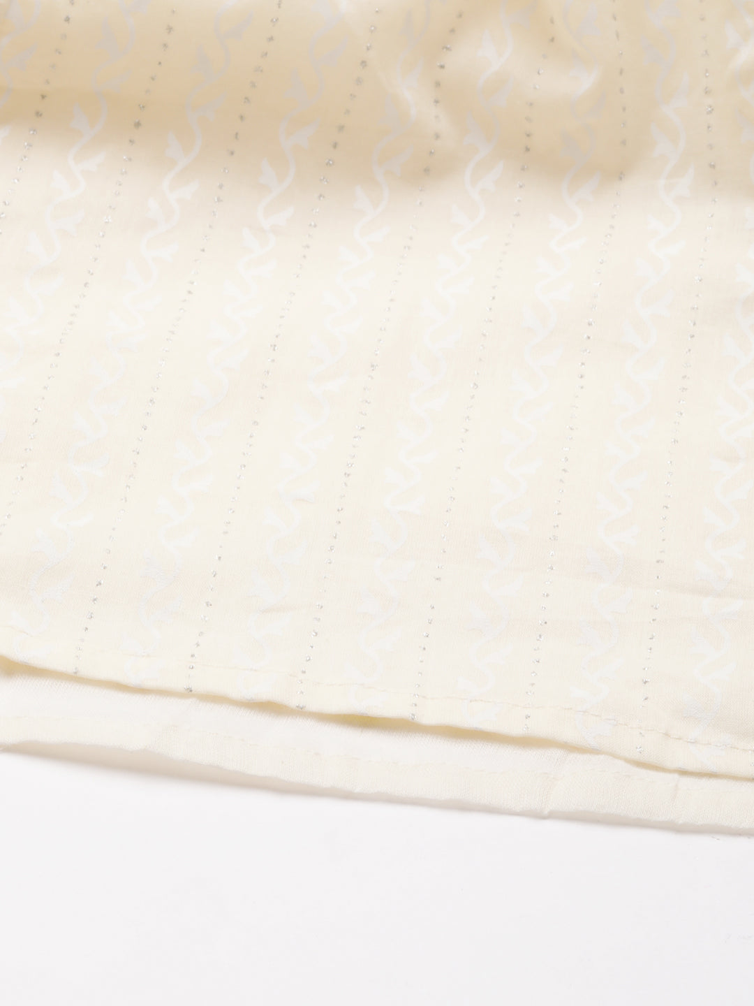 Women's Cream Floral Printed Beads Detail Anarkali Kurta