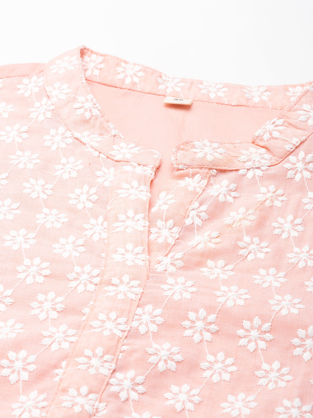 Women's Peach Floral Embroidered Pastels Straight Kurta