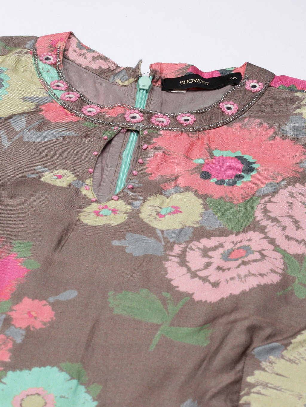 Women's Taupe Floral Printed Sleeveless Basic Jumpsuit With Waist Tie-Ups