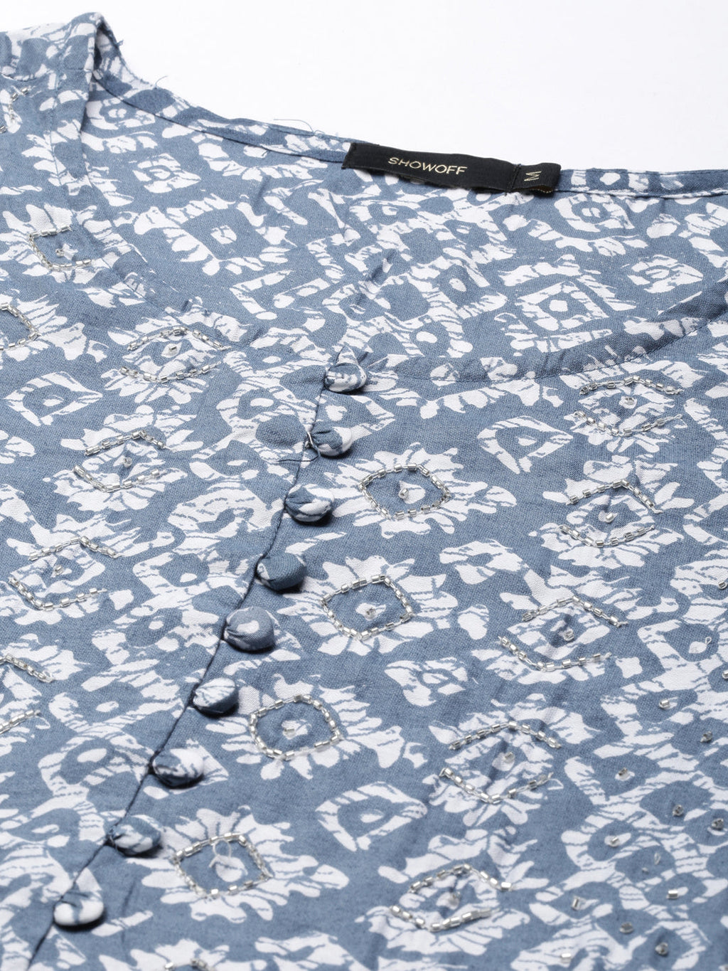 Women's Grey Ethnic Motifs Printed Cotton Fit & Flare Dress