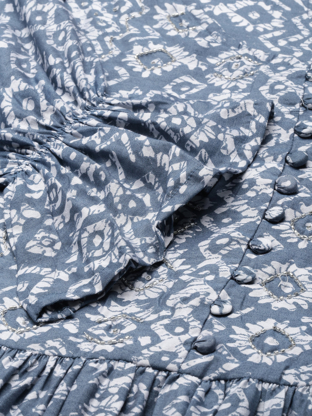 Women's Grey Ethnic Motifs Printed Cotton Fit & Flare Dress