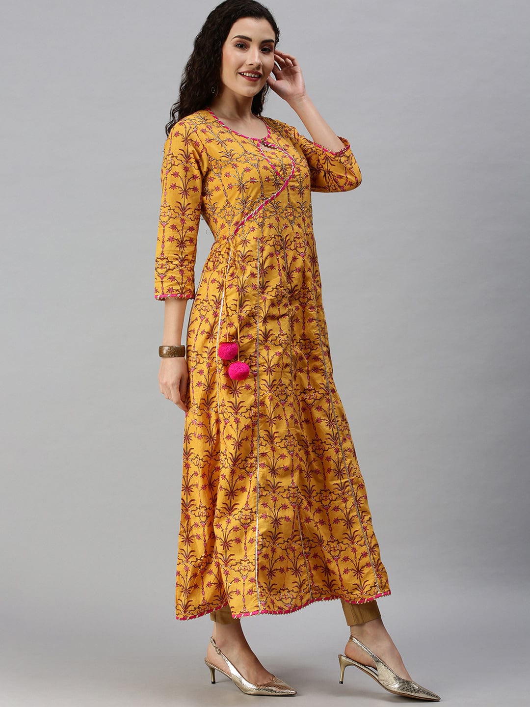 Women's Printed Yellow Anarkali Kurta