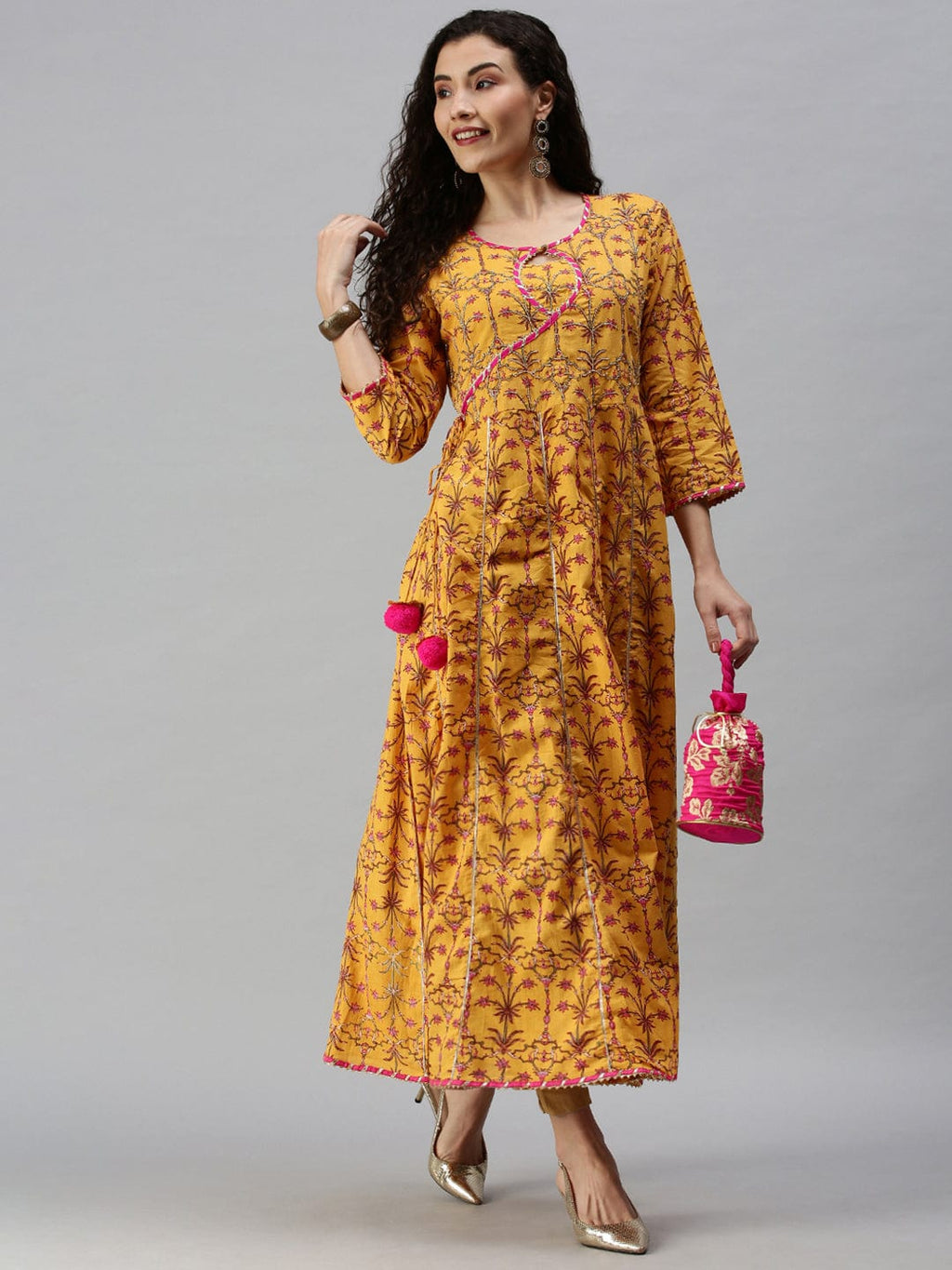 Women's Printed Yellow Anarkali Kurta