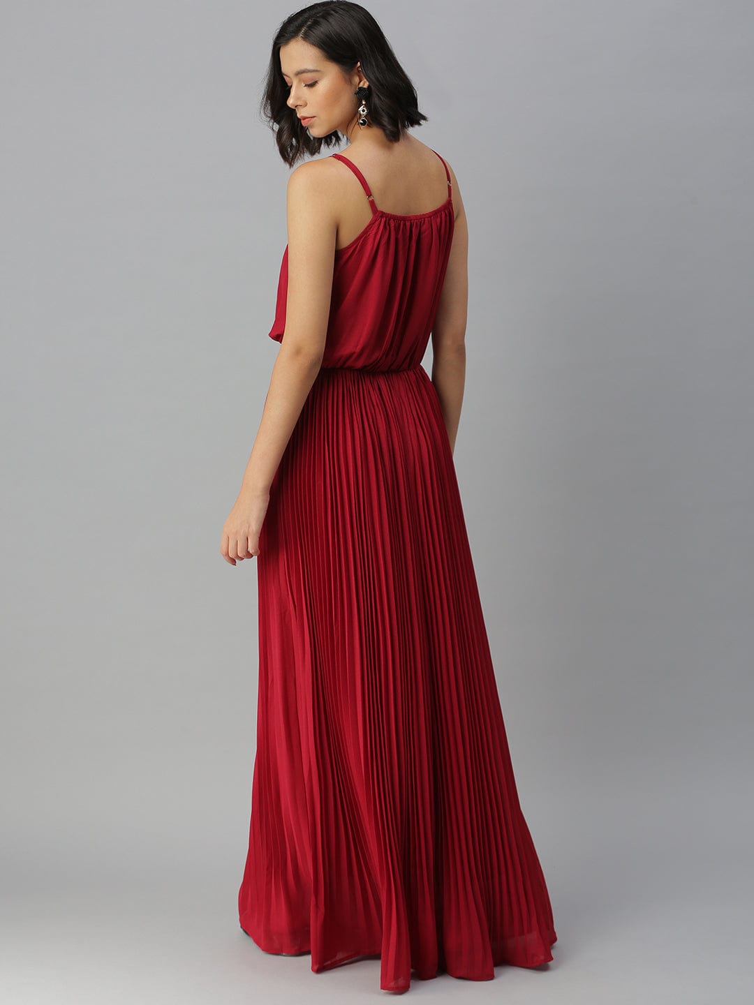 Women's Shoulder Straps Embellished Maxi Maroon Dress
