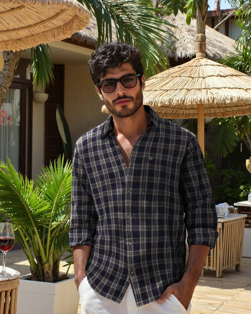 Checkered Full Sleeve Shirt in Navy Blue