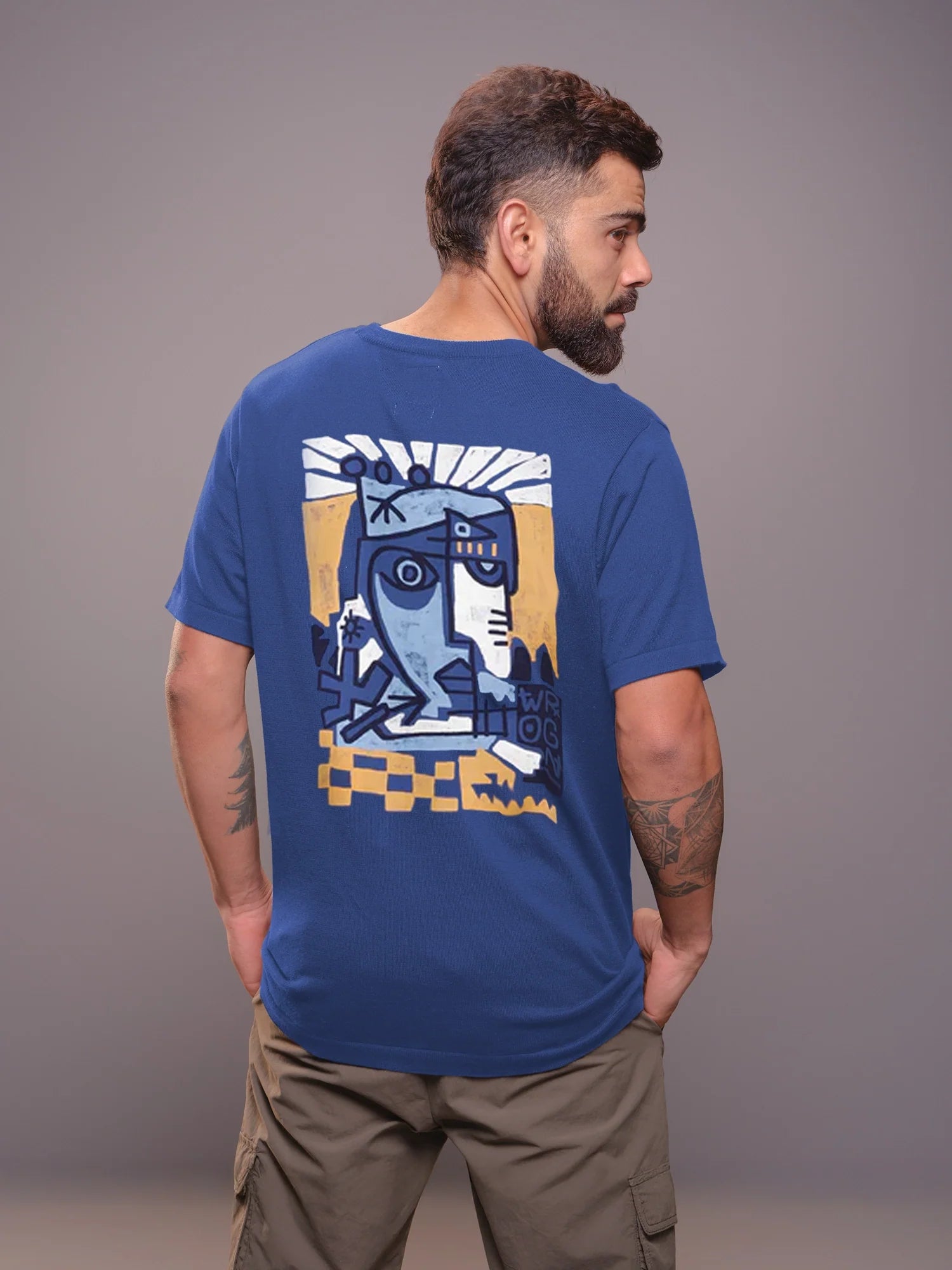 Heavy GSM Printed Faces T-Shirt | Blue