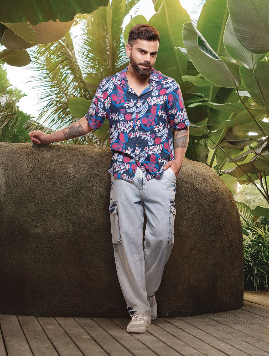 Blue Wash Loose Fit Cargo Jeans